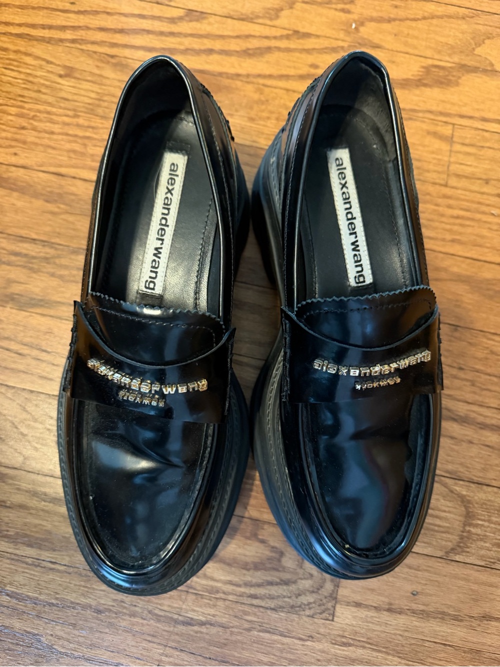 Alexander Wang Black Patent Leather Platform Penny Loafers - Picture 4 of 8